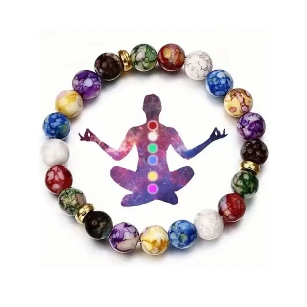 NWT Chakras Colorful red purple green yellow orange blue lilac Elastic Bracelet